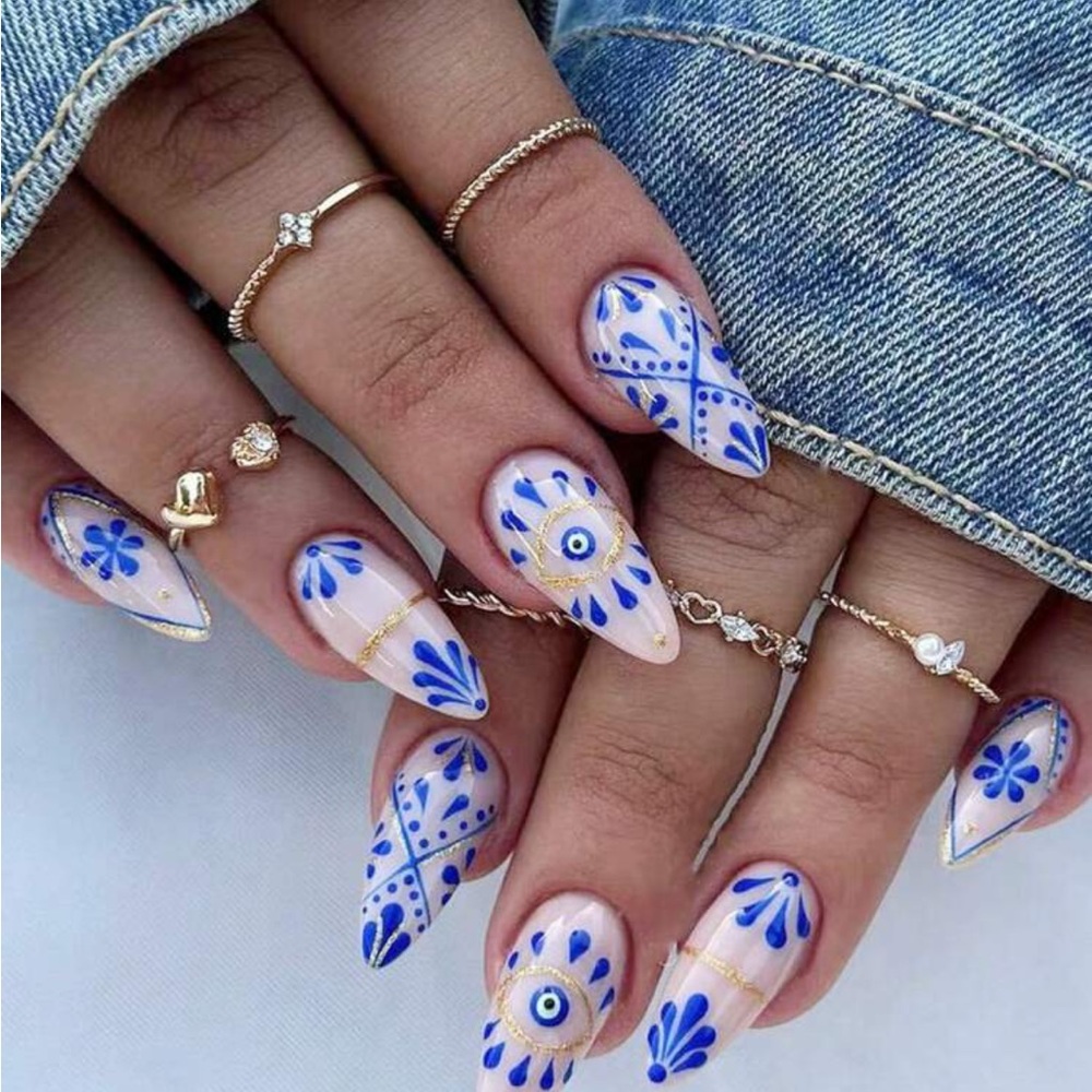 24pcs/Set Medium Almond False Acrylic Nails